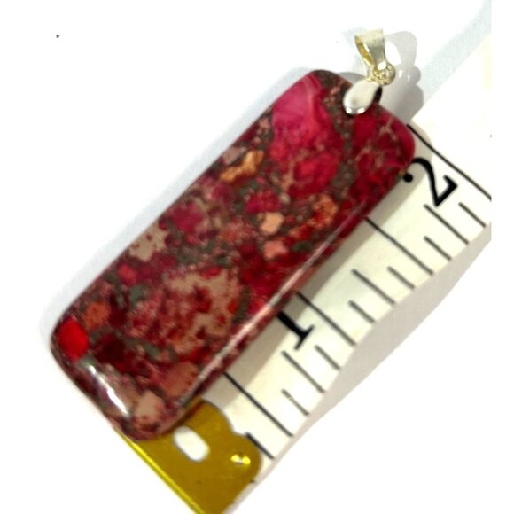 Fuchsia Pink Red Marbled Polished Smooth Stone Pendant Rounded Rectangle 2" - Picture 7 of 8